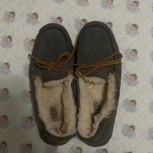 UGG Charcoal Suede Moccasins with Tan Laces
